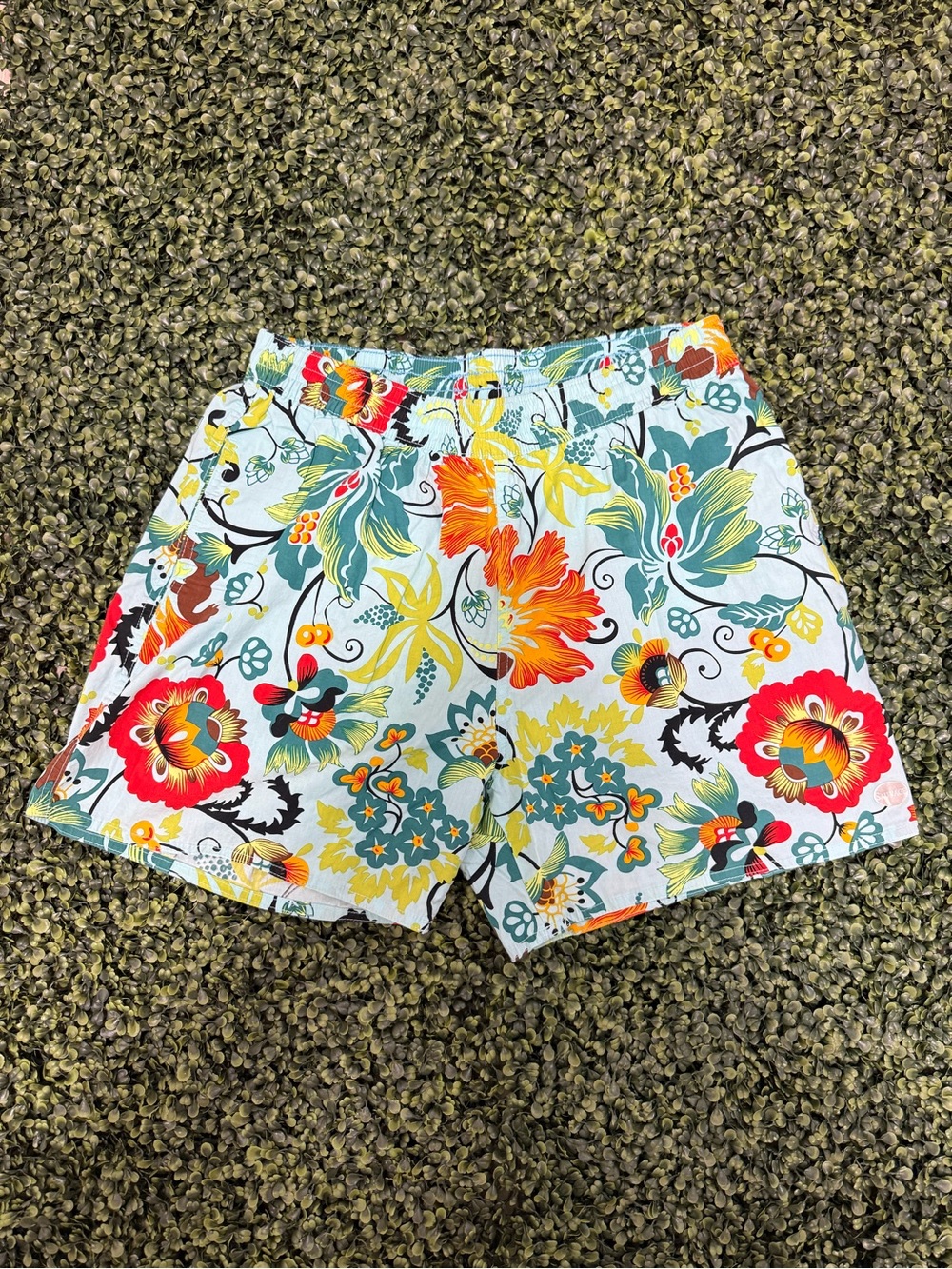 Floral Print Men’s Swim Trunks Light Aqua